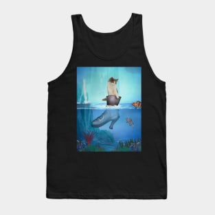 Cute cat in a shoe on a sea Tank Top